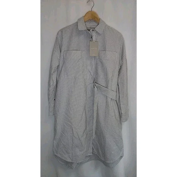 NWT Everlane Gray & White Oxford Shirt Dress Belted Organic Cotton Size XS - Picture 6 of 16